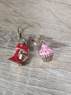 Betsey Johnson Red Mixer and Pink Cupcake Charm Earrings